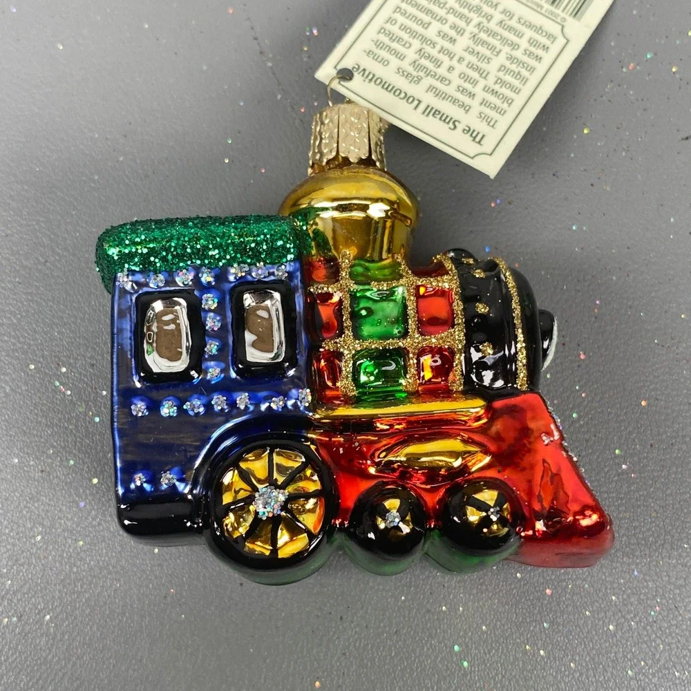 Old World Christmas Glass Ornaments Lot Frog Prince Train & Heart Glitter Set